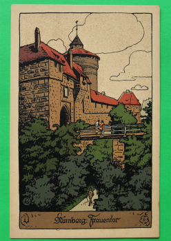 AK Nürnberg / 1910-20 / Litho / Frauentor Brücke Stadtmauer Turm / Künstler Steinzeichnung Stein-Zeichnung / Monogramm L